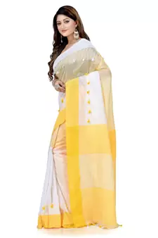 Yellow hand woven cotton saree with blouse