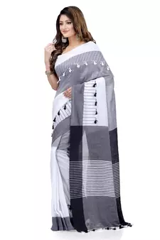 Black hand woven cotton saree with blouse