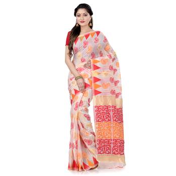 Red hand woven cotton silk saree with blouse 1