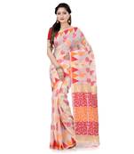 Red hand woven cotton silk saree with blouse