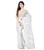 White Hand Woven Cotton Saree Without Blouse