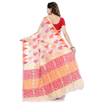 Red hand woven cotton silk saree with blouse 2