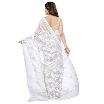 White Hand Woven Cotton Saree Without Blouse 2
