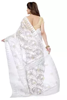 White Hand Woven Cotton Saree Without Blouse