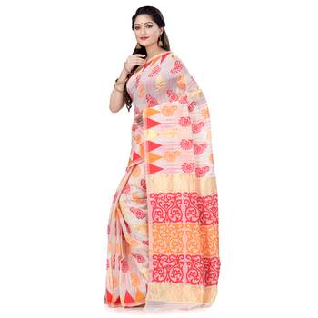 Red hand woven cotton silk saree with blouse 3