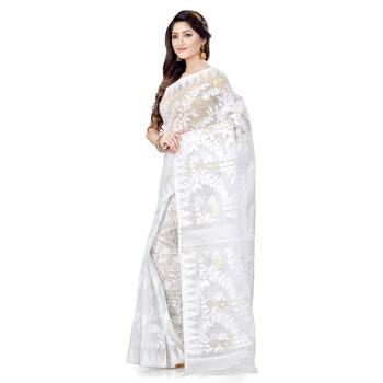 White Hand Woven Cotton Saree Without Blouse 3