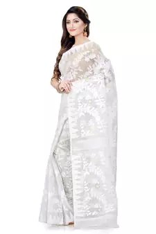 White Hand Woven Cotton Saree Without Blouse