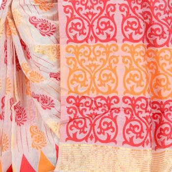 Red hand woven cotton silk saree with blouse 4