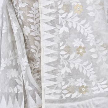 White Hand Woven Cotton Saree Without Blouse 4