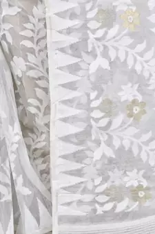 White Hand Woven Cotton Saree Without Blouse