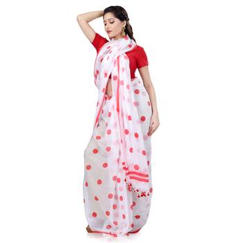 Pink Printed Cotton Saree Without Blouse 3
