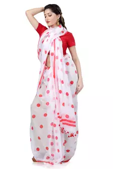 Pink Printed Cotton Saree Without Blouse