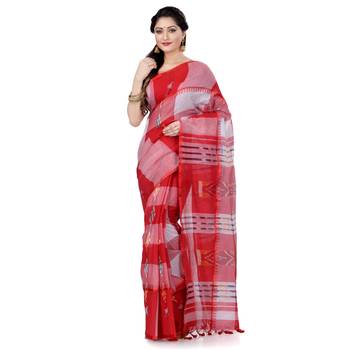 Red hand woven cotton saree  1