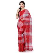 Red hand woven cotton saree 