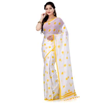 Yellow Printed Cotton Saree Without Blouse 1