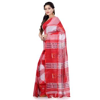 Red hand woven cotton saree  3