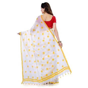 Yellow Printed Cotton Saree Without Blouse 2