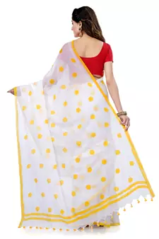 Yellow Printed Cotton Saree Without Blouse
