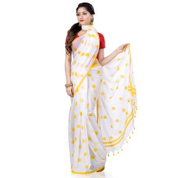 Yellow Printed Cotton Saree Without Blouse 3