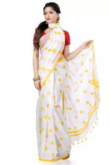 Yellow Printed Cotton Saree Without Blouse