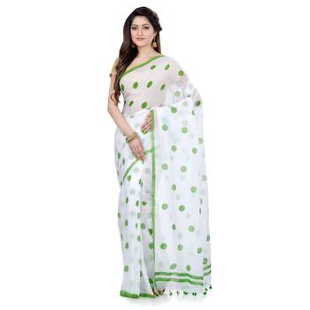 Green Printed Cotton Saree Without Blouse 1