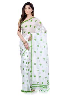 Green Printed Cotton Saree Without Blouse
