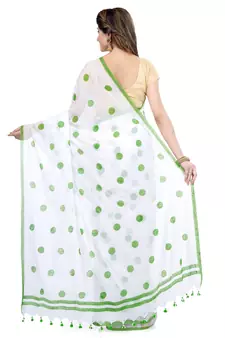 Green Printed Cotton Saree Without Blouse