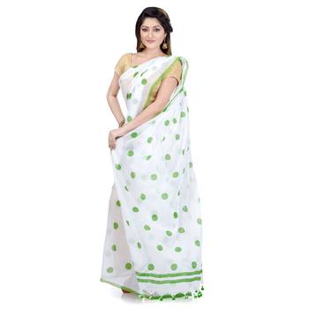 Green Printed Cotton Saree Without Blouse 3