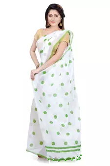 Green Printed Cotton Saree Without Blouse