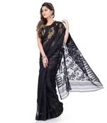 Black Hand Woven Cotton Saree Without Blouse