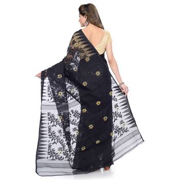 Black Hand Woven Cotton Saree Without Blouse 2