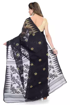 Black Hand Woven Cotton Saree Without Blouse