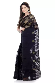 Black Hand Woven Cotton Saree Without Blouse
