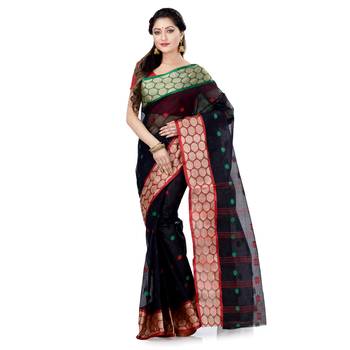 Black hand woven cotton saree  1