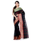 Black hand woven cotton saree 