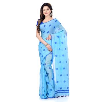 Blue Printed Cotton Saree Without Blouse 1