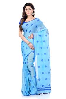 Blue Printed Cotton Saree Without Blouse
