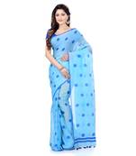 Blue Printed Cotton Saree Without Blouse
