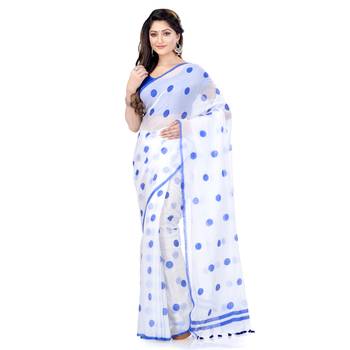 Blue Printed Cotton Saree Without Blouse 1