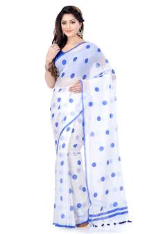 Blue Printed Cotton Saree Without Blouse
