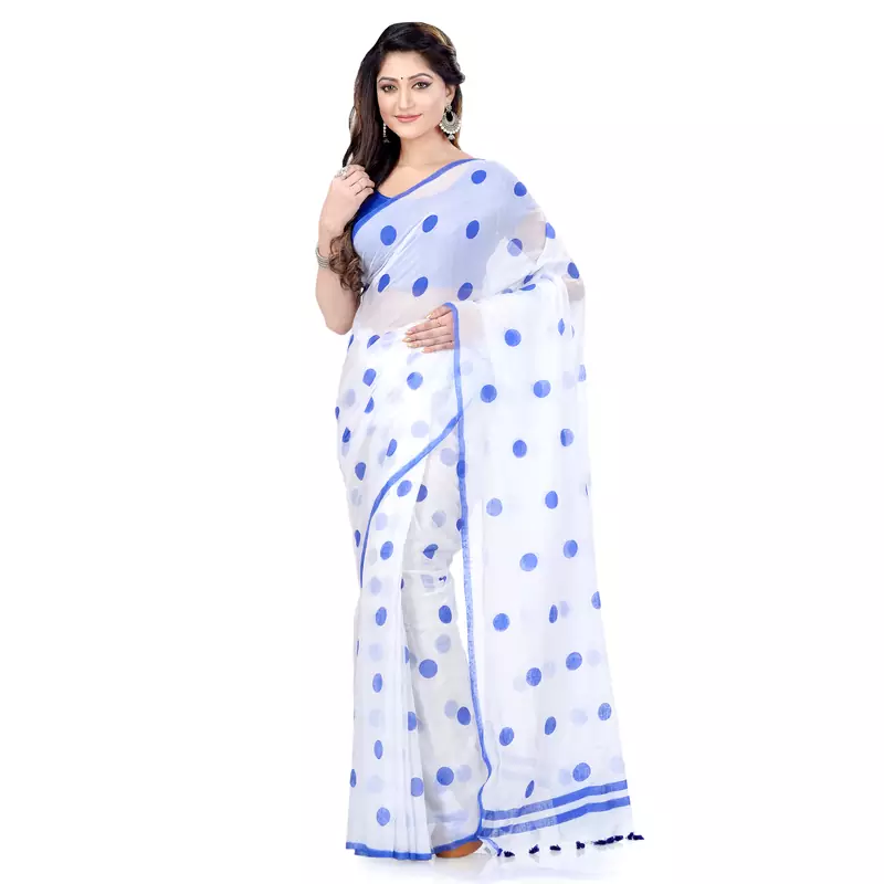 Blue printed cotton saree 
