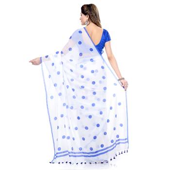 Blue Printed Cotton Saree Without Blouse 2