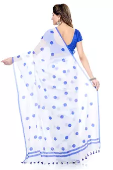 Blue Printed Cotton Saree Without Blouse