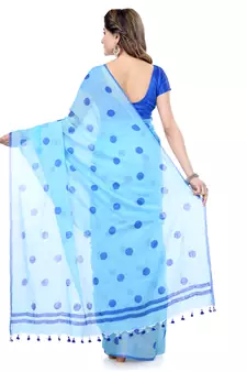 Blue Printed Cotton Saree Without Blouse