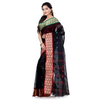 Black hand woven cotton saree  3