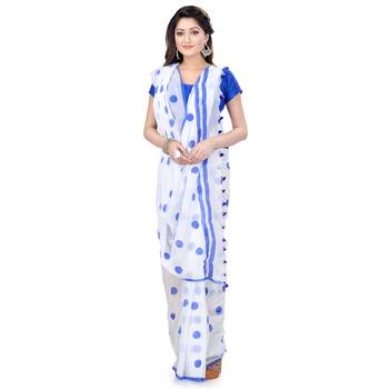 Blue Printed Cotton Saree Without Blouse 3