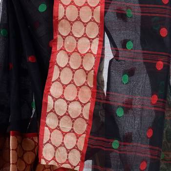 Black hand woven cotton saree  4