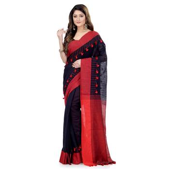 Red hand woven cotton saree with blouse 1