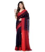 Red hand woven cotton saree with blouse