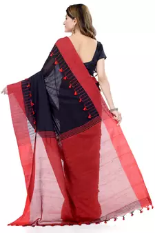 Red hand woven cotton saree with blouse